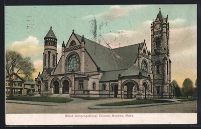 Ansichtskarte Newton, MA, Elliot Congregational Church 1909 