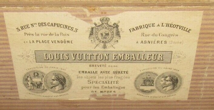 LOUIS VUITTON ANTIQUE STEAMER TRUNK EARLY EMBALLEUR LABEL C-1870 VERY LARGE 39