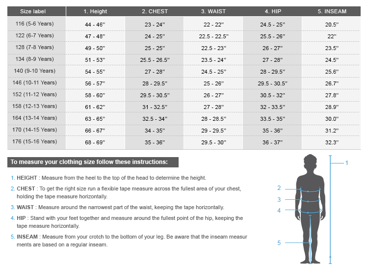 adidas childrens clothing size chart