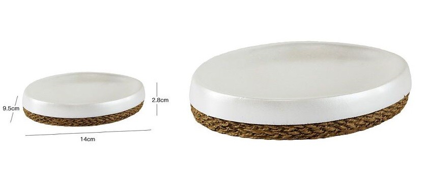 Piatto Piattino Porta Sapone Bagno Ceramica Bianca Corda dfh