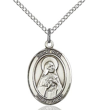 St. Rita of Cascia sterling silver medal/18" stainless steel light curb chain