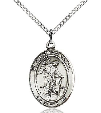 Guardian Angel sterling silver medal with stainless steel chain