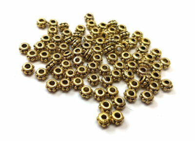 100 pcs Antique Gold Tone Filigree Carved Rondelle Spacer Beads- 5mm x 3mm