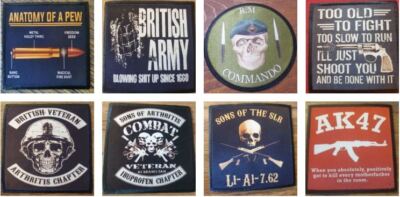 SONS OF ARTHRITIS  PEW SLR 7.62MILITARY ARMY BIKER 8 DESIGNS SEW / IRON ON PATCH