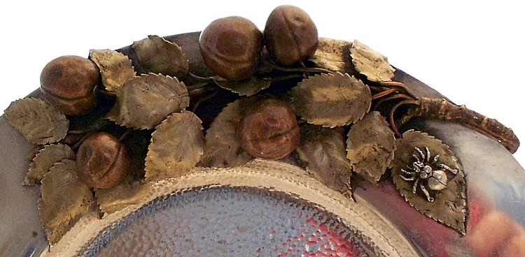 A hand-hammered sterling and mixed metals dish, Gorham, 1883