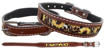 Showman Sunflower & Cheetah Print Leather Dog Collar