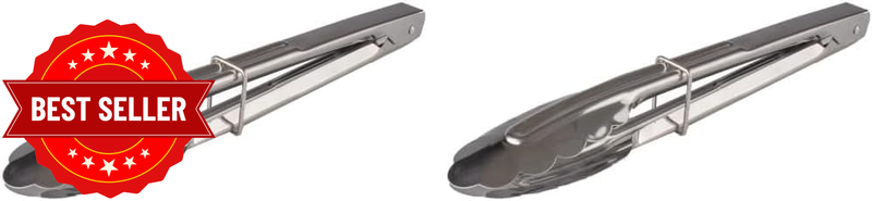 Tongs for Cooking - 9-Inch Curved Grip Design - Stainless Steel BBQ Tongs for Se
