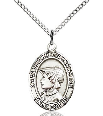 St. Elizabeth Ann Seton sterling silver with 18" stainless steel lite curb chain