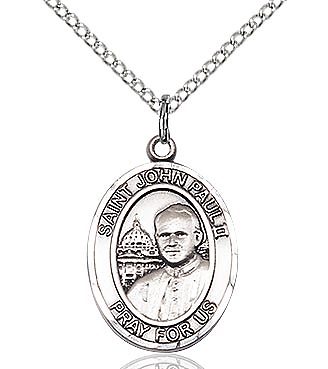 St. John Paul II sterling silver with 24" stainless steel heavy curb chain