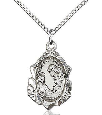 St. Cecilia sterling silver medal with 18" sterling silver curb chain