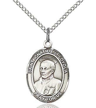 St. Ignatius of Loyola sterling silver with 24" stainless steel heavy curb chain