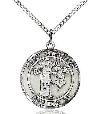 St. Sebastian sterling silver with 24" stainless steel heavy curb chain