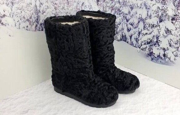 Pre-owned Litvin Black Women Winter Fur Boots From Genuine Karakul Fur After Ski Mukluks