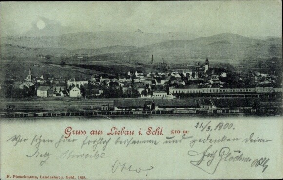 Mondschein Ak Lubawka Liebau Schlesien, Gesamtansicht - 11031439