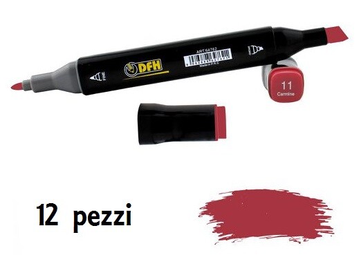 Set 12 Pz Pennarelli Doppia Punta Scuola Disegno Colore 11 Rosso Camino dfh