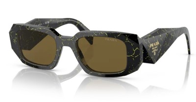 Pre-owned Prada Pr 17ws 19d01t Black Yellow Marble Dark Brown 49 Mm Women's Sunglasses