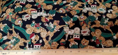 HOFFMAN Fabric - ANTIQUE ETCHINGS - Metallic Christmas Toys -18'' / HALF YARD CUT