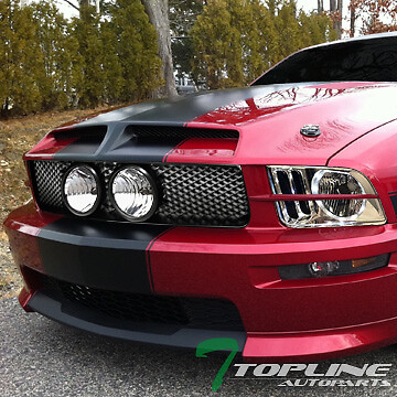 Topline For 05-09 Mustang GT LED Halo Chrome Headlights+Matte Black Mesh Grille
