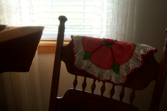 Vintage Granny Doily Red Green White Large Shabby Chic