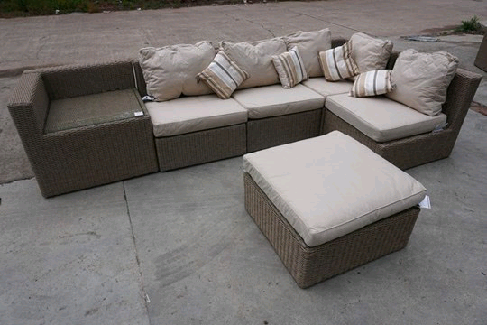 Outdoor Rattan Corner Sofa with Glass Top End Tables | in Cowbridge