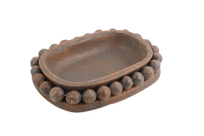 Ovee  Beaded Candle Vessel-Quantity of 6-Candle Pour-Clay-8x11x2.5in.-Beads-Gray