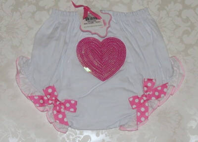 Mud Pie XOXO White Pink Sequin Heart Bloomers  0-6 Months