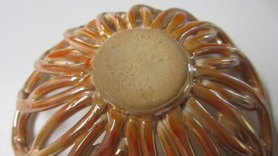 Vintage Art Pottery Peach Lustre Finish Bowl w/ Applied Flowers 5 3/4 in. Across