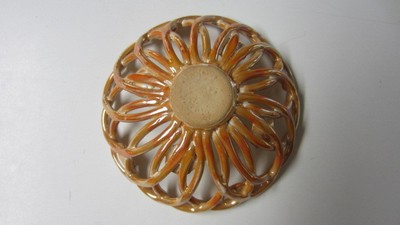 Vintage Art Pottery Peach Lustre Finish Bowl w/ Applied Flowers 5 3/4 in. Across