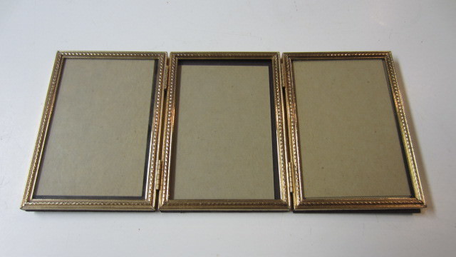 Vintage Metal Triple 5 in. x 3 1/2 in. Picture Frame, Gold Tone