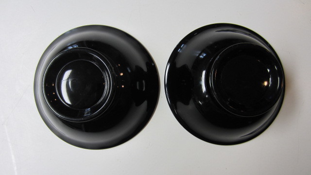 2) Vintage Black / Amethyst Glass Low Footed Serving Bowls, 6 3/4 in. Across Top