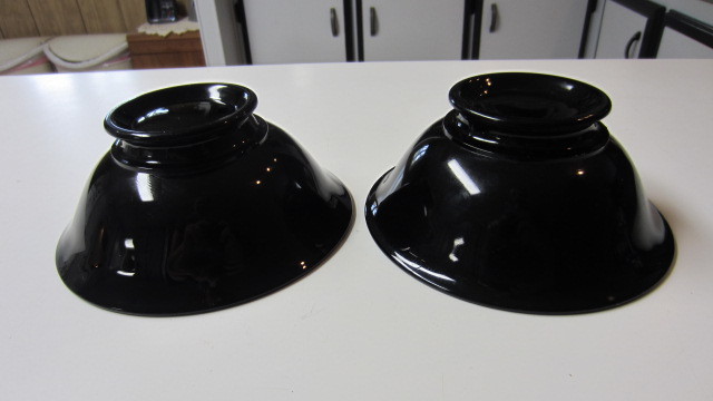 2) Vintage Black / Amethyst Glass Low Footed Serving Bowls, 6 3/4 in. Across Top