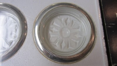 4) Vintage Crystal Coasters with Silver Plated Rims, New in Package