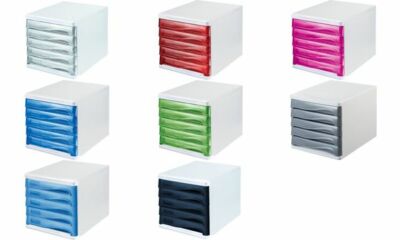 helit Schubladenbox Briefablage Ablagesystem Büro 5 Schübe weiß/grün transparent