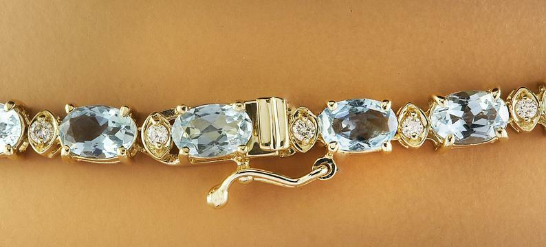 Pre-owned Online0369 Women Tennis Chain Pendant Necklace Set In 6.81ct Aquamarine Cubic Zirconia