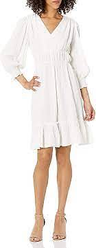 Женское платье Calvin Klein с V-образным вырезом и многоуровневым разрезом, кремовое, 6