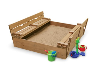 Badger Basket Covered Convertible Cedar Sandbox with Bench Seats, Natural