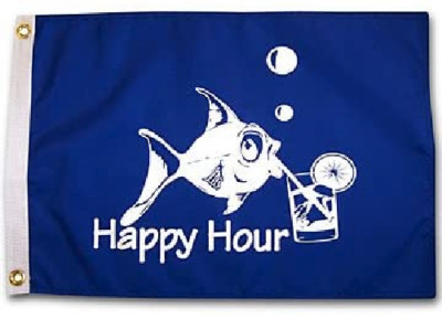 Happy Hour Fish Royal Blue 3x5FT Flag Bar Restaurant Cabin Boat Polyester 100D