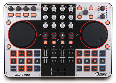 DJ-Tech 4 MIX Integrated Sound card 4 deck control & Virtual DJ LE software NEW