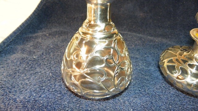 Art Nouveau 1890's Alvin Sterling Silver Overlay Perfume Bottles-Beautiful!