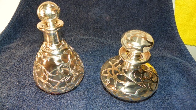 Art Nouveau 1890's Alvin Sterling Silver Overlay Perfume Bottles-Beautiful!