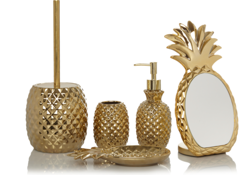 Gold Pineapple Bath Range Bathroom Accessory Sets Soap Dispense