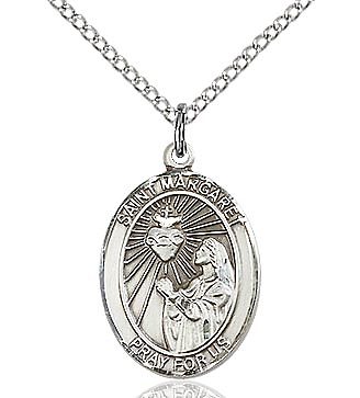 St. Margaret Mary Alacoque pewter with 18" light curb chain