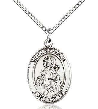 St. Nicholas sterling silver oval medal with sterling silver chain