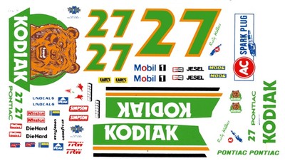   #27 Rusty Wallace Kodiak Pontiac 1987 -92 1/64th Scale Waterslide Nascar Decal