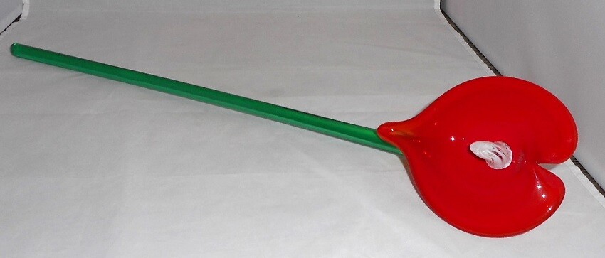 Italian Art Style Long Stem Glass Flower Red Anthurium 20”