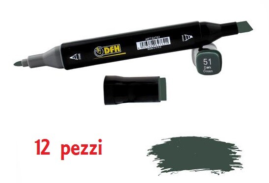 Set 12 Pz Pennarelli Doppia Punta Scuola Disegno Colore 51 Verde Scuro dfh