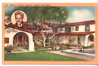 Vintage Postcard Home of Mickey Rooney Encino California 1943
