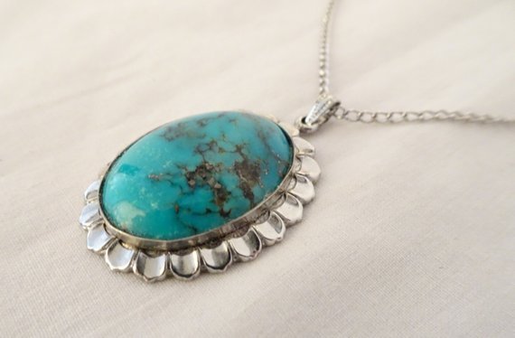Vintage L.S.P. Co. Turquoise and Sterling Silver Pendant Necklace Signed