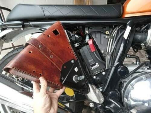 Genuine Leather Side Panel Bag Black Fits Royal Enfield Interceptor 650 cc  