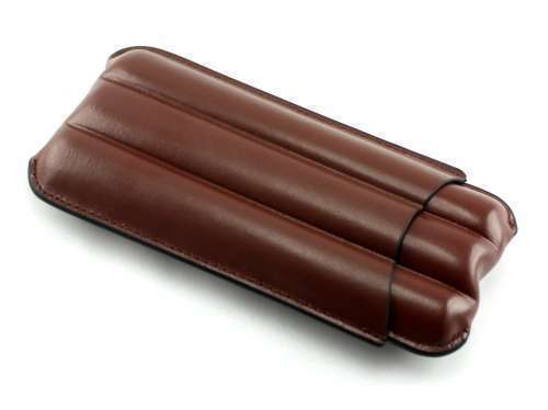 Brown Leather 3 Finger 60 Ring Gauge Cigar Case Holder